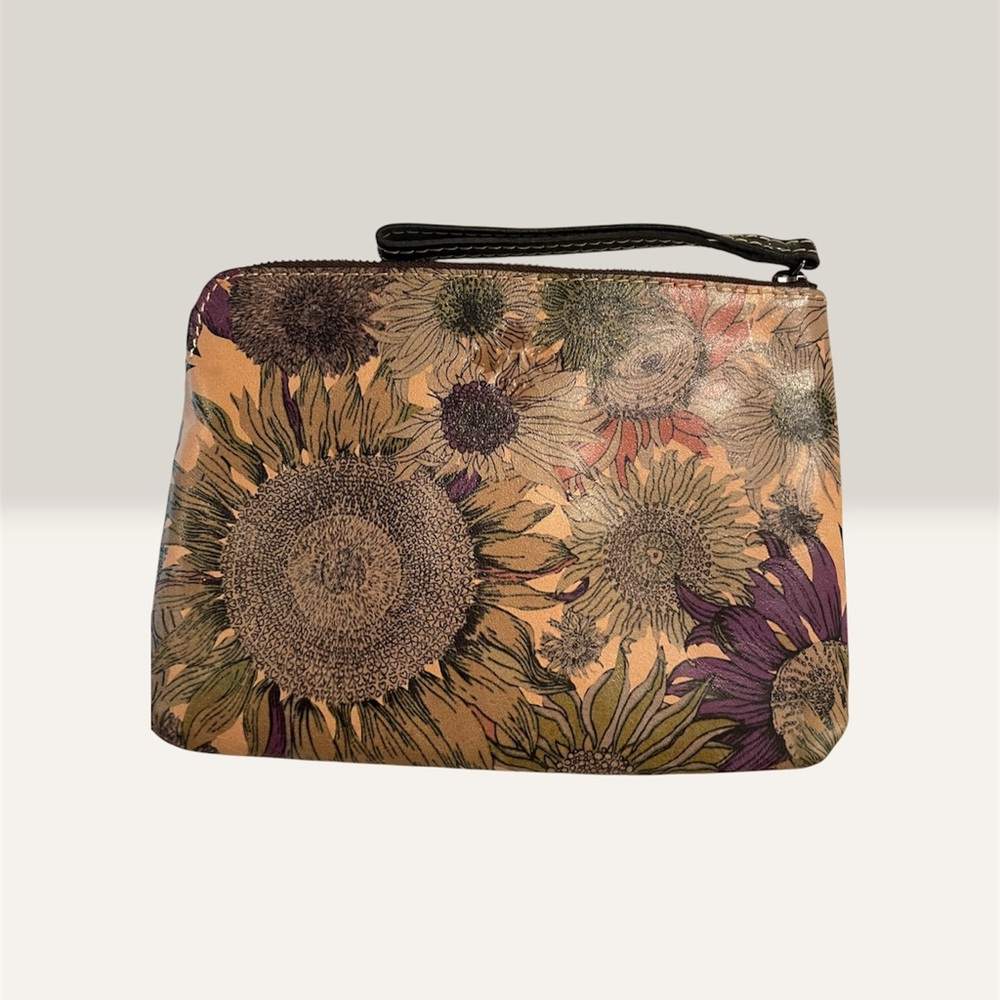 Patricia Nash Sunflower Beet Leather Clutch Wristlet 9”x6.5”x.5” - Picture 2 of 8